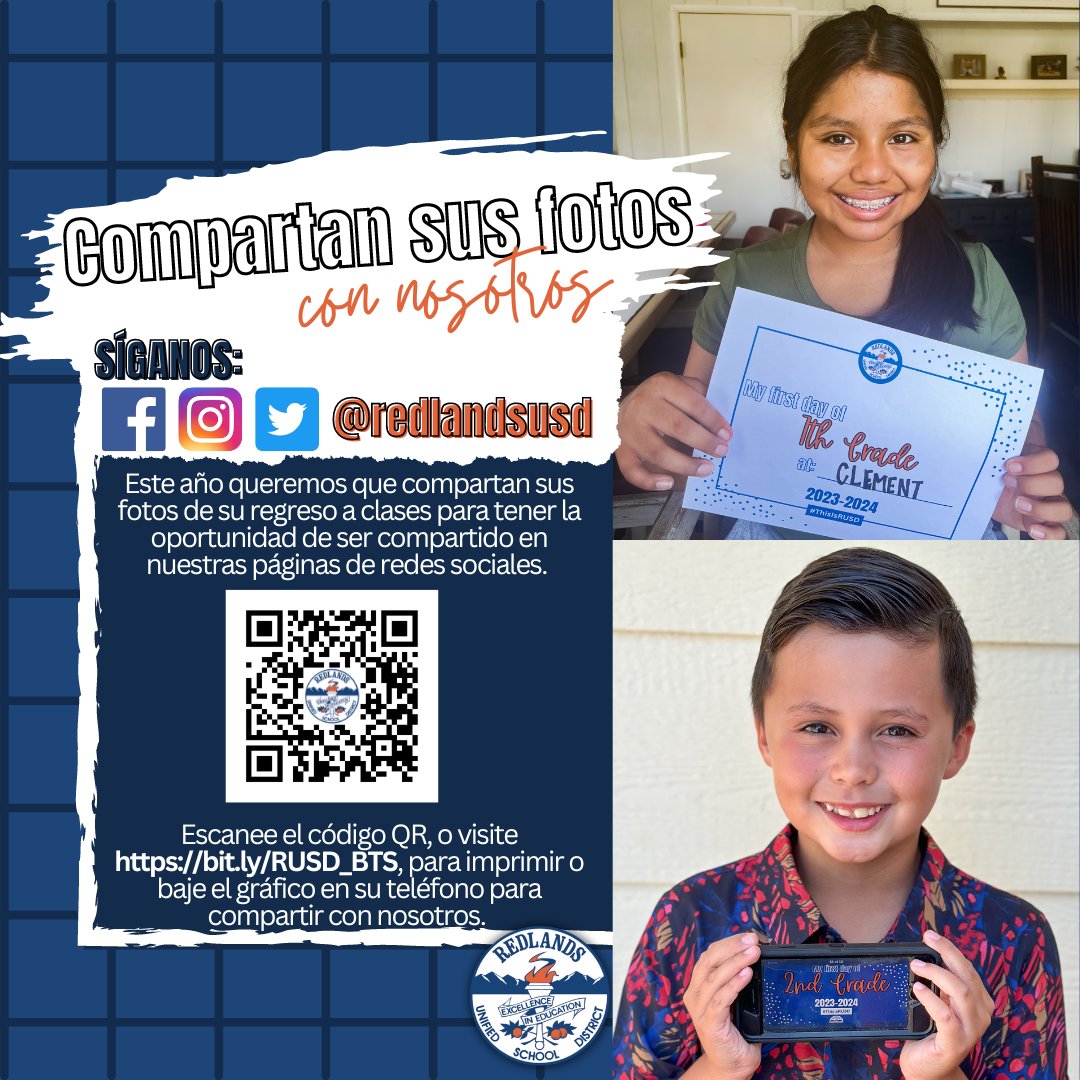 Hey Redlands! 🍊 Ready to kickoff this 2023-2024 school year?✨ Follow our checklist for some helpful reminders and suggestions! 🗓️⏰ Join us in posing with our Back to School signs, tag us, and we’ll highlight your first day of school on our story.🎒📚 #ThisisRUSD