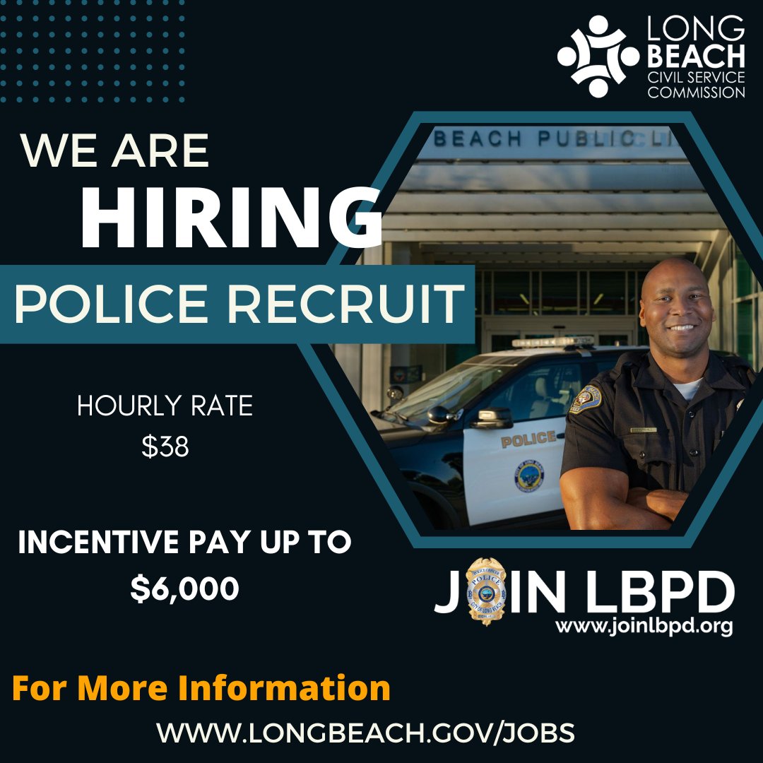 LBCityJobs's tweet image. Long Beach Police Department is looking for dedicated individuals to join our ranks and serve our community as Police Recruits! 🚓

Click the link to apply bit.ly/454luk6

#police #lbcityjobs
