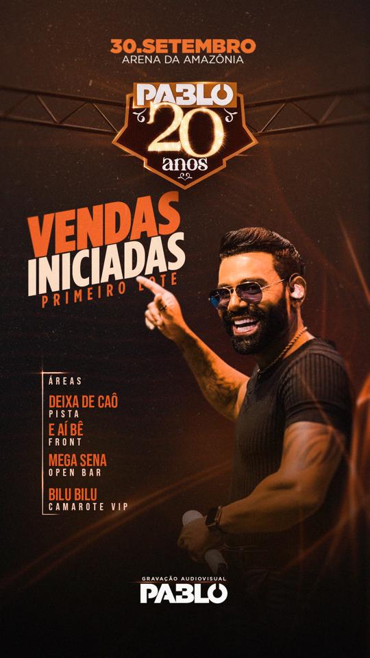 ⚠️Atenção⚠️
Vendas iniciadas para a gravação do audiovisual #Pablo20Anos 
Informações: @norteproducoes_ 

Eu tô chegando Manaus 🔥
