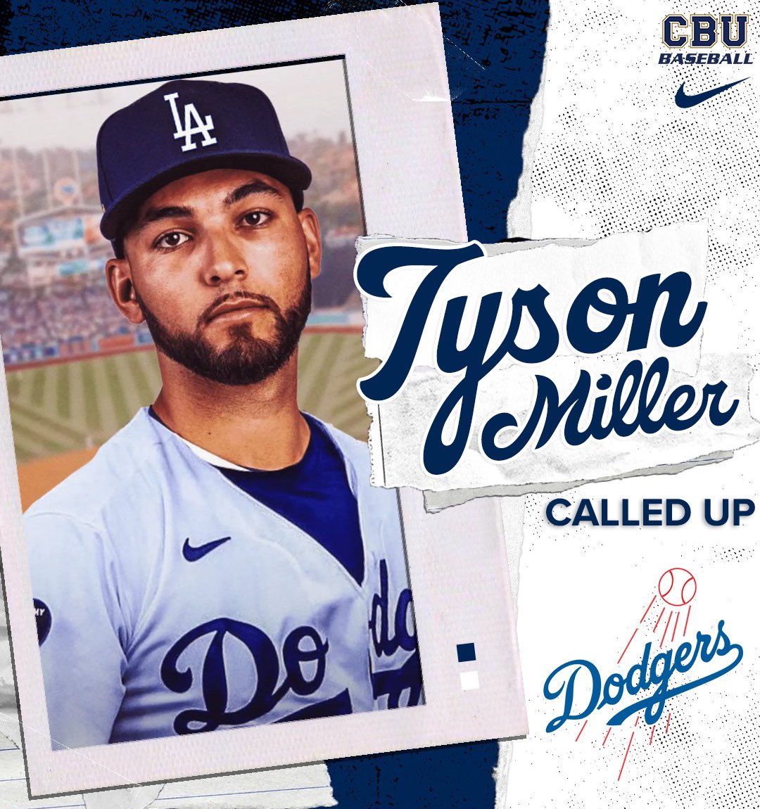 CBUbaseball's tweet photo. 𝗖𝗔𝗟𝗟𝗘𝗗 𝗨𝗣☎️

Tyson Miller made his debut with the @Dodgers after pitching two innings against the Blue Jays👏

#LanceUp⚔️ https://t.co/MpSWrLpsGR