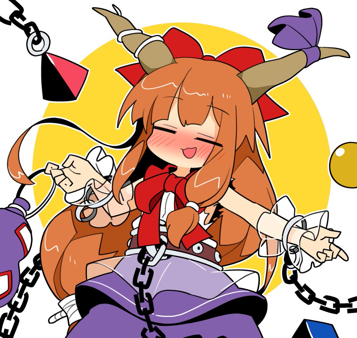 ibuki suika 1girl horns solo gourd bow long hair red bow  illustration images