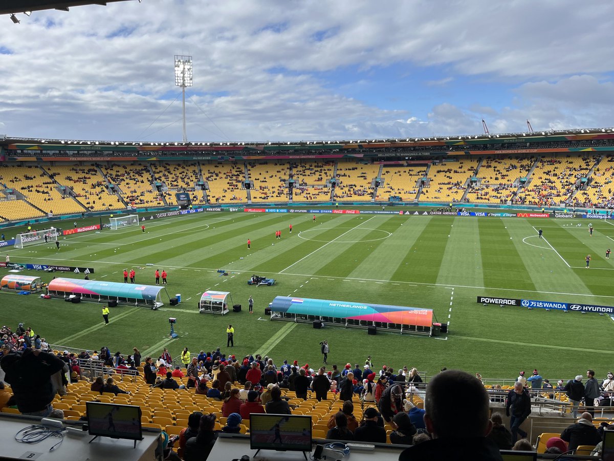 Excellent view for #USAvNED in chilly Wellington.  There’s a reason this city is called Windy Welly.  ⁦@USWNT⁩ ⁦@FIFAWWC⁩