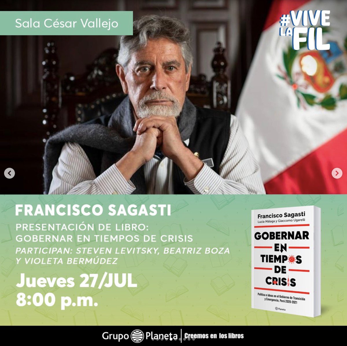 Mañana jueves 27 de julio a las 8 pm, estaré en la presentación de 'Gobernar en tiempos de crisis', junto a Steven Levitsky, Beatriz Boza y Violeta Bermúdez. @PlanetaLibrosPE