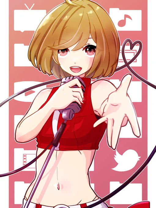 あじおさんのMEIKOさん!MEIKOさんのパワフルな歌声が聞こえてきそうだホー!マイクのコードがくるんとハートになっているのもステキだホー(*'艸`*)【】 #piapro #MEIKO 