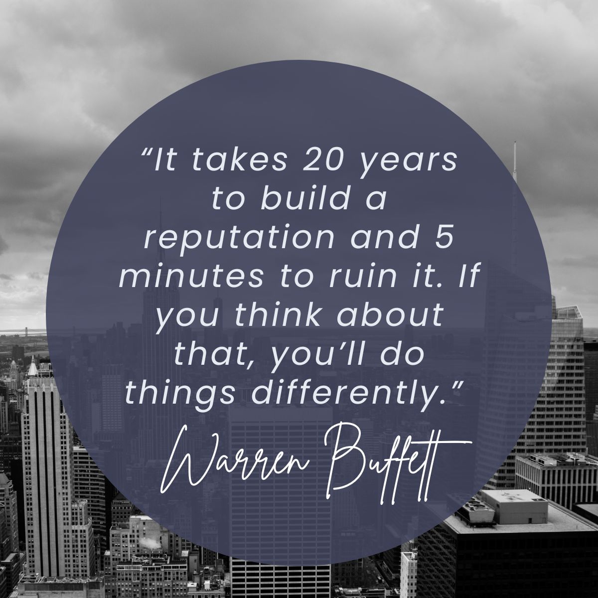 JDIsearch's tweet image. “It takes 20 years to build a reputation and 5 minutes to ruin it. If you think about that, you’ll do things differently.”  – Warren Buffett, CEO of Berkshire Hathaway

#jdisearch #executivesearch
