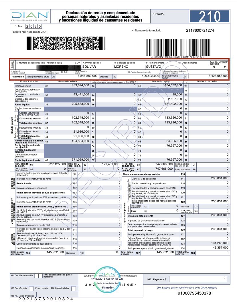 RNacional_News's tweet photo. ¿Cómo así que el entonces senador Gustavo Bolivar pasó de tener en su declaración de renta de 2018 un patrimonio líquido de $3.728.994.000 a uno de $8.428.058.000 en 2020 si dijo que estaba mal de plata y en crisis?

$4.699.064.000 de aumento en su patrimonio en 2 años 🤔 https://t.co/UJM2rnhFeC