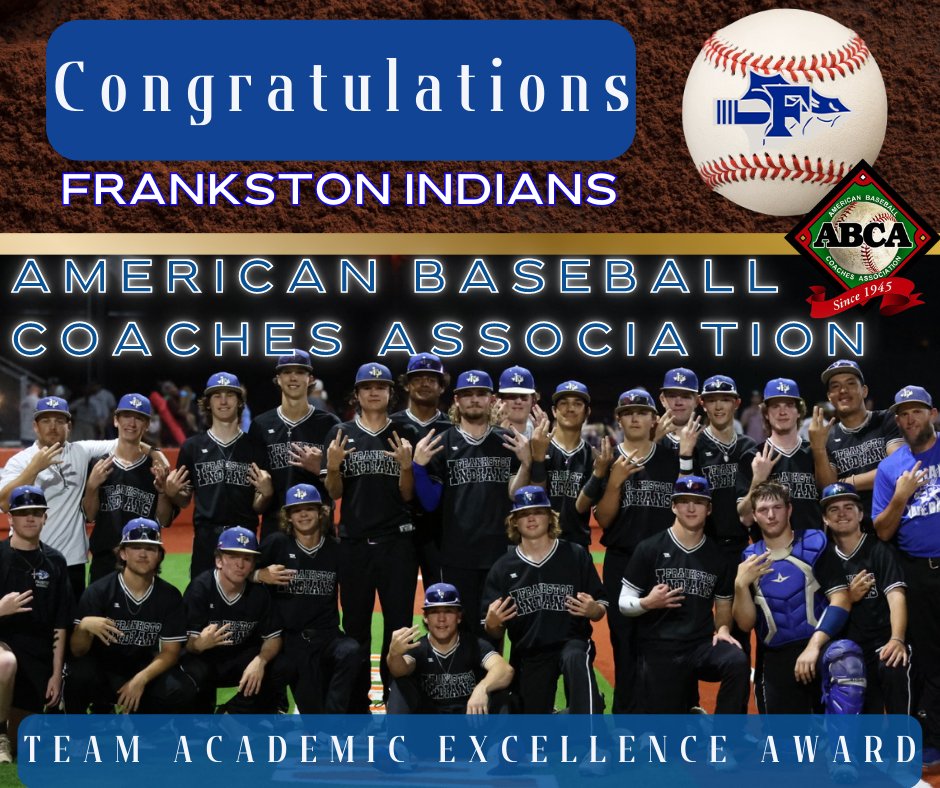 Congratulations to these Frankston Indians for making the 2023 Texas Sports Writers Association 2A All-State Baseball Team. We would also like to congratulate the 2023 Frankston Indians Baseball Team for achieving the ABCA Team Academic Excellence Award.
