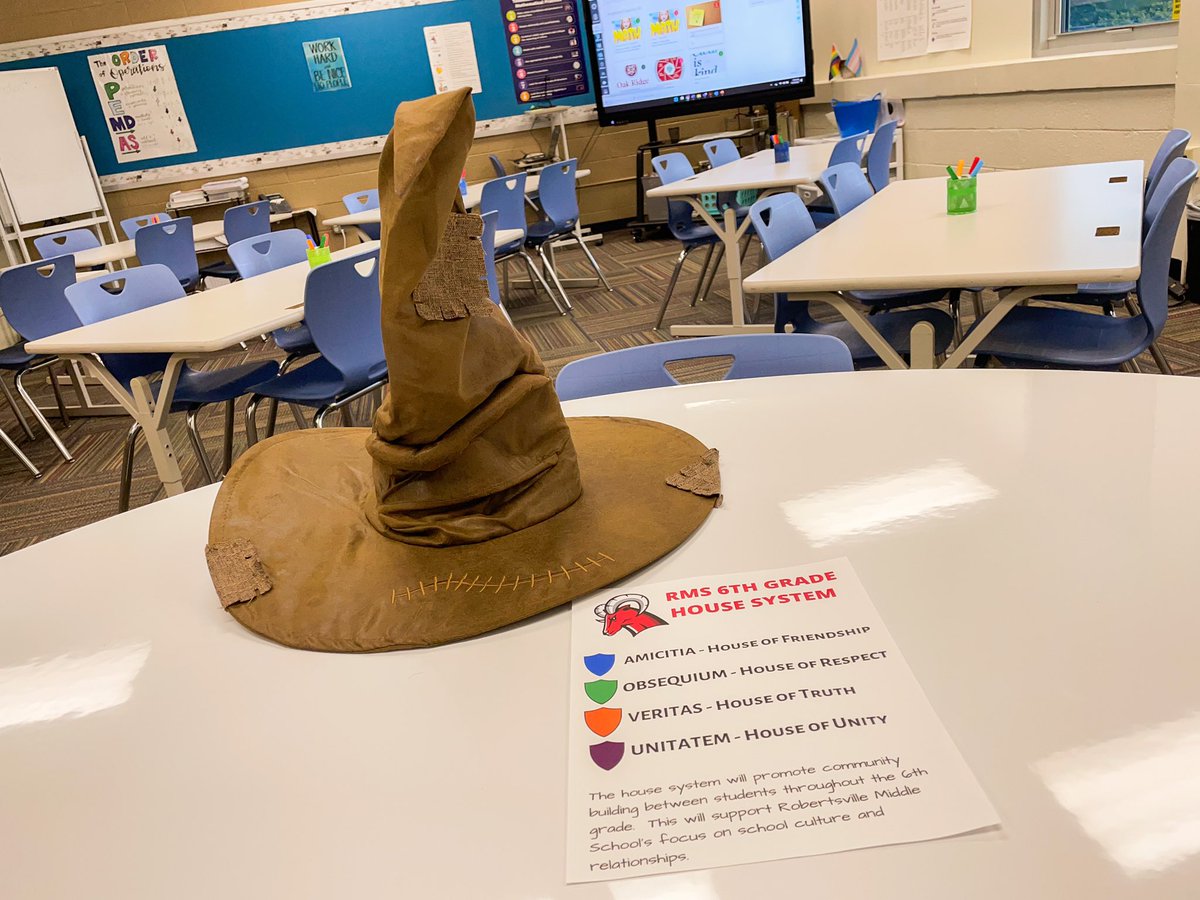 MsFuquasClass's tweet image. Our 6th Grade #HouseSystem is off to a great start!  Earlier this week we sorted students into our 4 Houses.  Today we had our first Spirit Day!   I’m so excited about their enthusiasm to support their Houses! @RMSortn 
💙💜🧡💚
