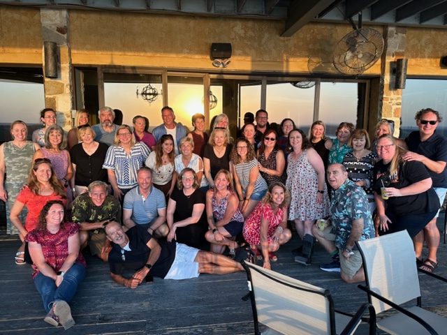 A lovely tradition at our Austin summer trainings is dinner and sunset watching at the Oasis.  While the lake is low on water, the spirits of this IB family of trainers and TIBS folks were very high.  Family photos are always the best!