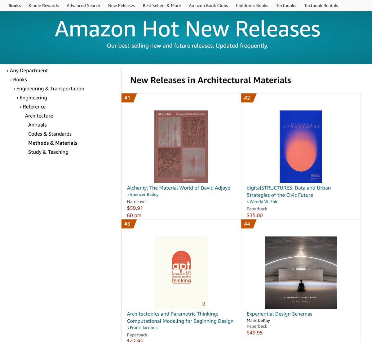 W_W_F's tweet image. With only a few weeks to launch, my book 📚 Today, #digitalSTRUCTURES is No. 2 on "Amazon Hot New Releases" &amp;amp; overall 95 out of 100 in #Architecture. 
Get your copy now: amazon.com/digitalSTRUCTU…