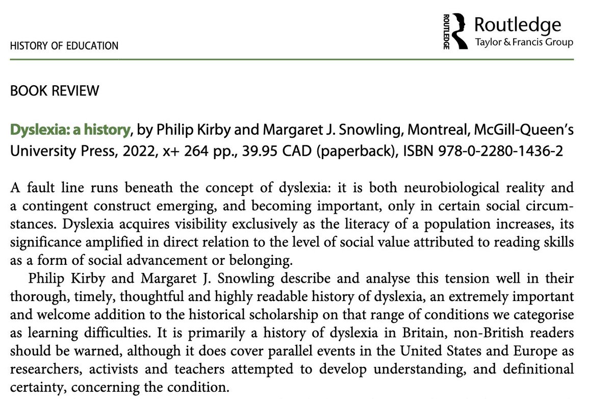ReadOxford's tweet image. Book Review of Kirby &amp;amp; Snowling's 'Dyslexia: A History'  by @SimonJarrett6