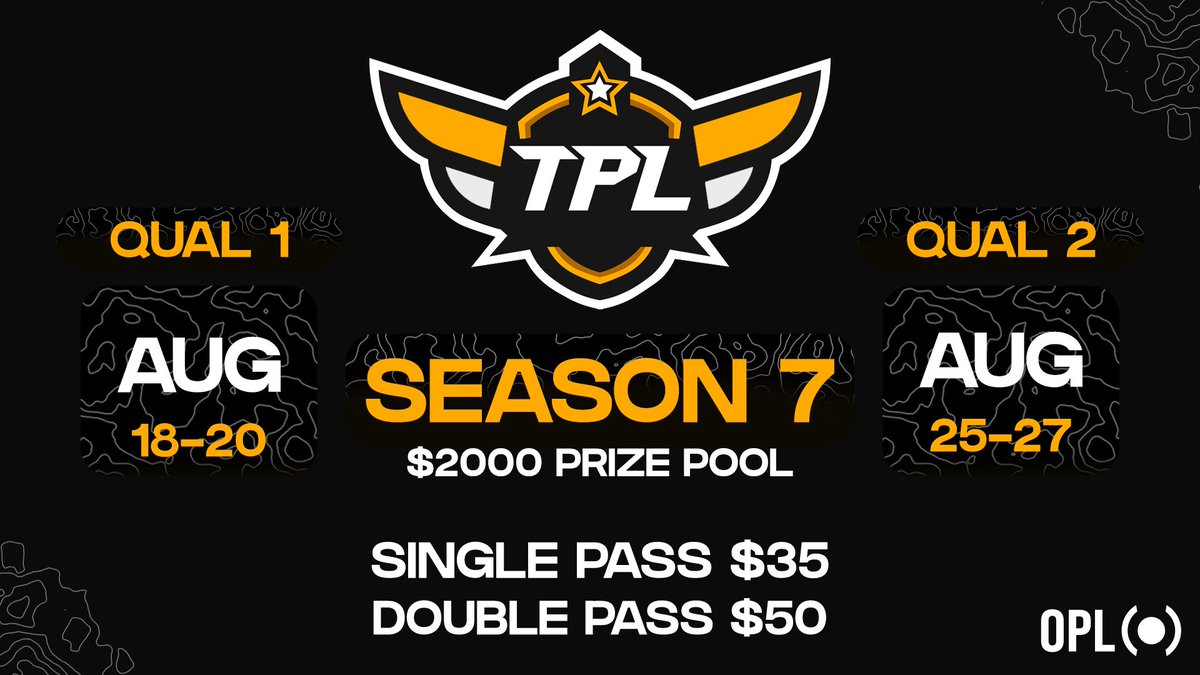 ‼️ WE'RE BACK ‼️

QUALS- August 18th-20th &amp; 25th-27th

SEASON 7- September 5th - October 7th

⬇️⬇️REGISTER BELOW⬇️⬇️
🔗Qual 1- Aug 18th-20th opleague.pro/event/2424-TPL…

🔗Qual 2 - Aug 25th-27th opleague.pro/event/2423-TPL…