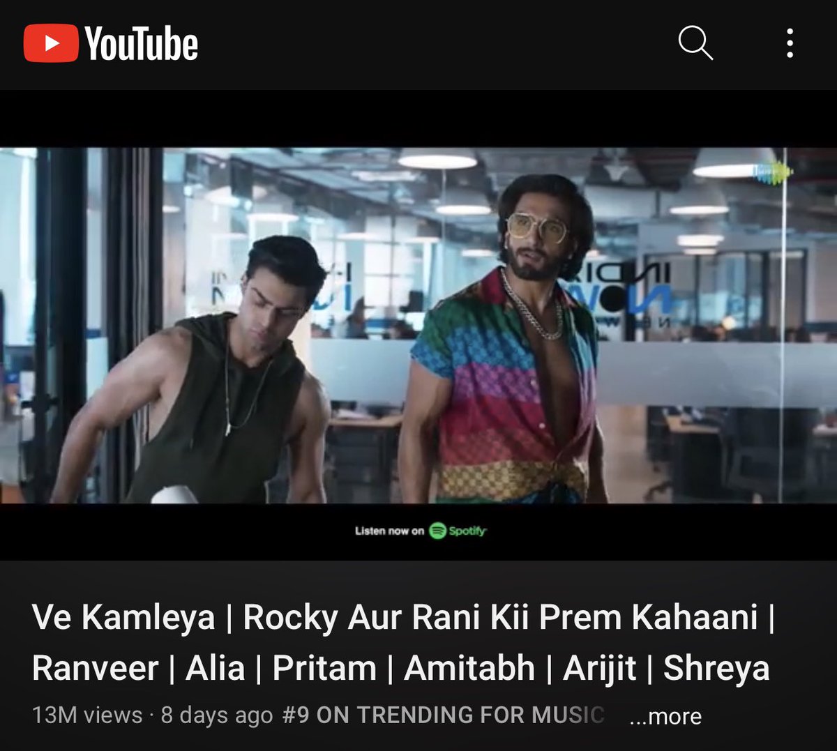 ranveercafe69's tweet photo. #Dhindhora trending on number 1, #WhatJhumka on number 3 and #VeKamleya on number 9 on YouTube Music … #TumKyaMile also in Top 50 

#RockyAurRaniKiiPremKahaani https://t.co/1VmourAl9p