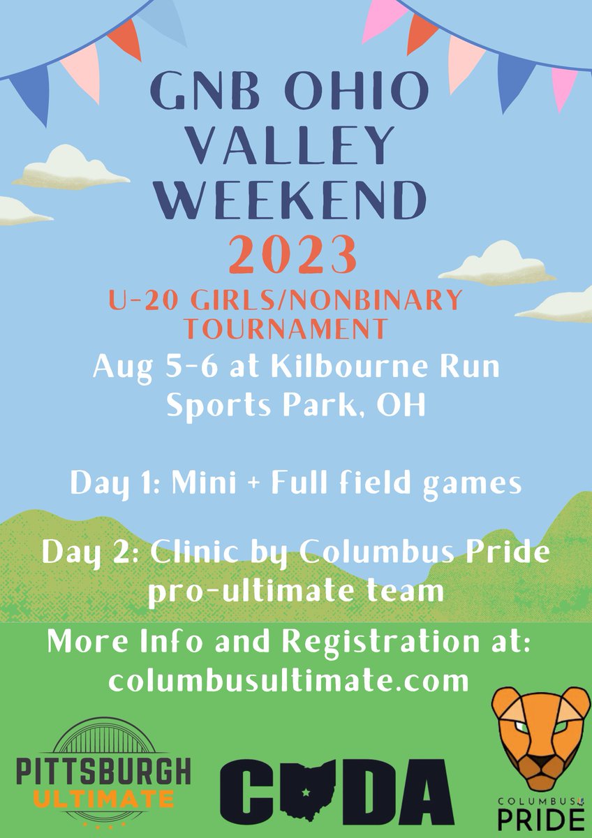 Pittsburgh Ultimate (@pghultimate) on Twitter photo Excited to announce this partnership with <a href="/CUDAUltimate/">Columbus Ultimate</a> and to send down our very own <a href="/PghMoxie/">Moxie</a>!
The more the merrier hope to see some of you there!
<a href="/ultimatechicago/">Ultimate Chicago</a> @IndianaUltFound <a href="/CLTultimate/">Charlotte Ultimate</a> <a href="/erieEULE/">eule</a> <a href="/cincyultimate/">Cincinnati Ultimate</a> <a href="/NashvilleUlty/">Nashville Ultimate</a> <a href="/knoxultimate/">Knoxville Ultimate</a>
columbusultimate.com/e/gnb-ohio-val⦠Excited to announce this partnership with <a href="/CUDAUltimate/">Columbus Ultimate</a> and to send down our very own <a href="/PghMoxie/">Moxie</a>!
The more the merrier hope to see some of you there!
<a href="/ultimatechicago/">Ultimate Chicago</a> @IndianaUltFound <a href="/CLTultimate/">Charlotte Ultimate</a> <a href="/erieEULE/">eule</a> <a href="/cincyultimate/">Cincinnati Ultimate</a> <a href="/NashvilleUlty/">Nashville Ultimate</a> <a href="/knoxultimate/">Knoxville Ultimate</a>
columbusultimate.com/e/gnb-ohio-valā¦