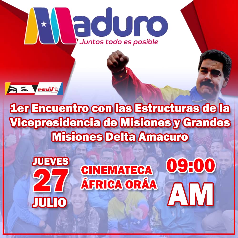 ¡Misiones y Grandes Misiones!

La cosa es mañana en #Tucupita Seguimos abonando el trinfo del pueblo, de la revolución y la conciencia.

¡Nosotros Venceremos!

#PlanDescontaminacionDelLago 
<a href="/NicolasMaduro/">Nicolás Maduro</a> <a href="/dcabellor/">Diosdado Cabello R</a> <a href="/PartidoPSUV/">PSUV</a> <a href="/ErikaPSUV/">Erika Farías Peña</a> <a href="/GobLizeta/">Lizeta Hernández Abchi</a>