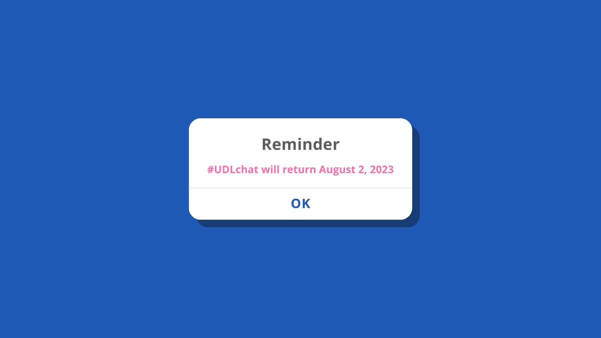 National Center on Universal Design for Learning (@udl_center) on Twitter photo Looking for #UDLchat? You only have one more week to wait for the live conversation with moderator <a href="/FritzTesha/">Andratesha Fritzgerald (she/her)</a> on Wednesday, Aug 2 at 6 pm PT/9 pm ET/Thu 01:00 GMT! Sign up for reminders so you don't miss it, and keep the hashtag going: remind.com/join/udlchat #UDL #UDLlens Looking for #UDLchat? You only have one more week to wait for the live conversation with moderator <a href="/FritzTesha/">Andratesha Fritzgerald (she/her)</a> on Wednesday, Aug 2 at 6 pm PT/9 pm ET/Thu 01:00 GMT! Sign up for reminders so you don't miss it, and keep the hashtag going: remind.com/join/udlchat #UDL #UDLlens