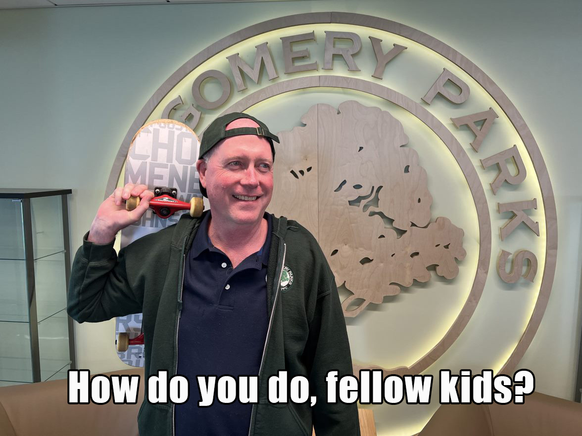 MontgomeryParks's tweet photo. Director Mike Riley wants your feedback.  Tell him what you want to see at our new skate parks. Take the survey: https://t.co/GIqur8BnIH https://t.co/9w7LaGh6Ep