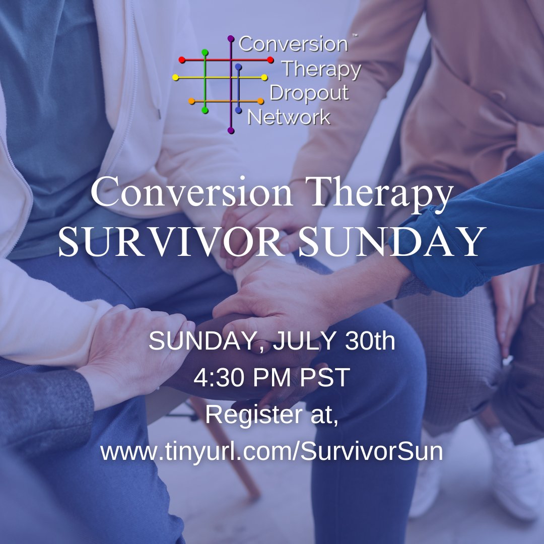 Survivor Sunday, a community space for conversion therapy survivors, is approaching! Join us Sunday, July 30th. You can register at tinyurl.com/SurvivorSun 
We hope to see you there.
.
#conversiontherapysurvivor #conversiontherapy #lgbtq #survivorsunday #community #supportgroup