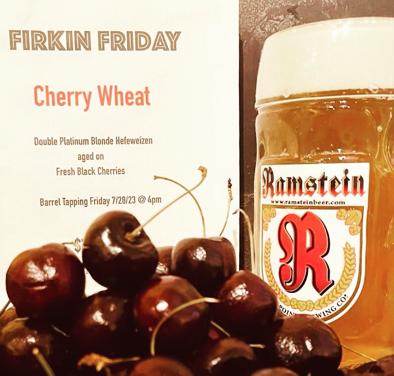 RamsteinBeer's tweet photo. Wow, the famous combo for Firkin Friday. Tis the season, Fresh Cherries infusing our Ramstein Double Platinum Blonde. Keeping it cool & refreshing. #Firkin #cherrywheat #craftbeer https://t.co/OWTaDcFjFa