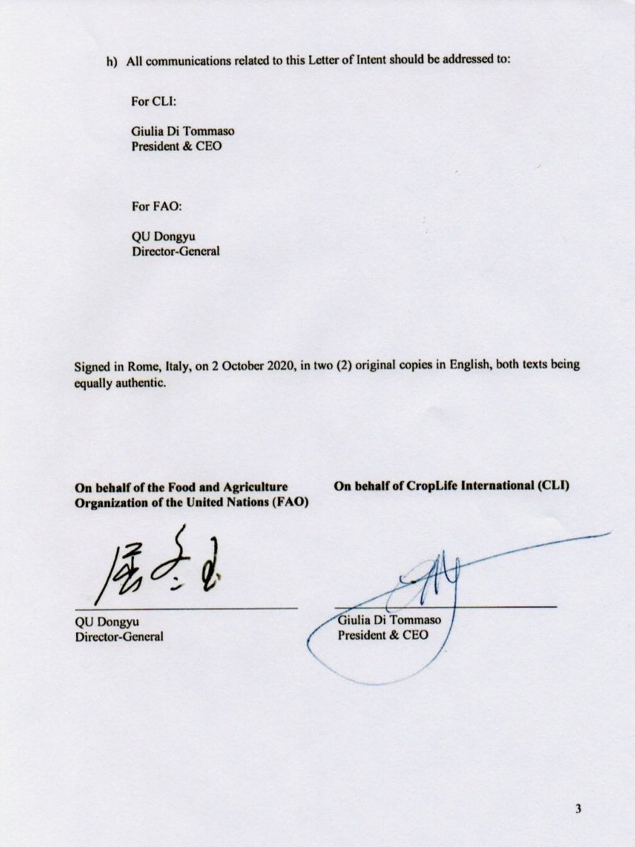 Who knew....
<a href="/Cleanfarms/">Cleanfarms Inc.</a> is a sister organization of @CropLife. Crop Life lobbies #SaskParty for a #monopoly on #AgPlastic. Oct 2nd,2020 CropLife director signs a LOI with the #UnitedNations. This is a direct connection of foreign entities influencing our provincial policies.