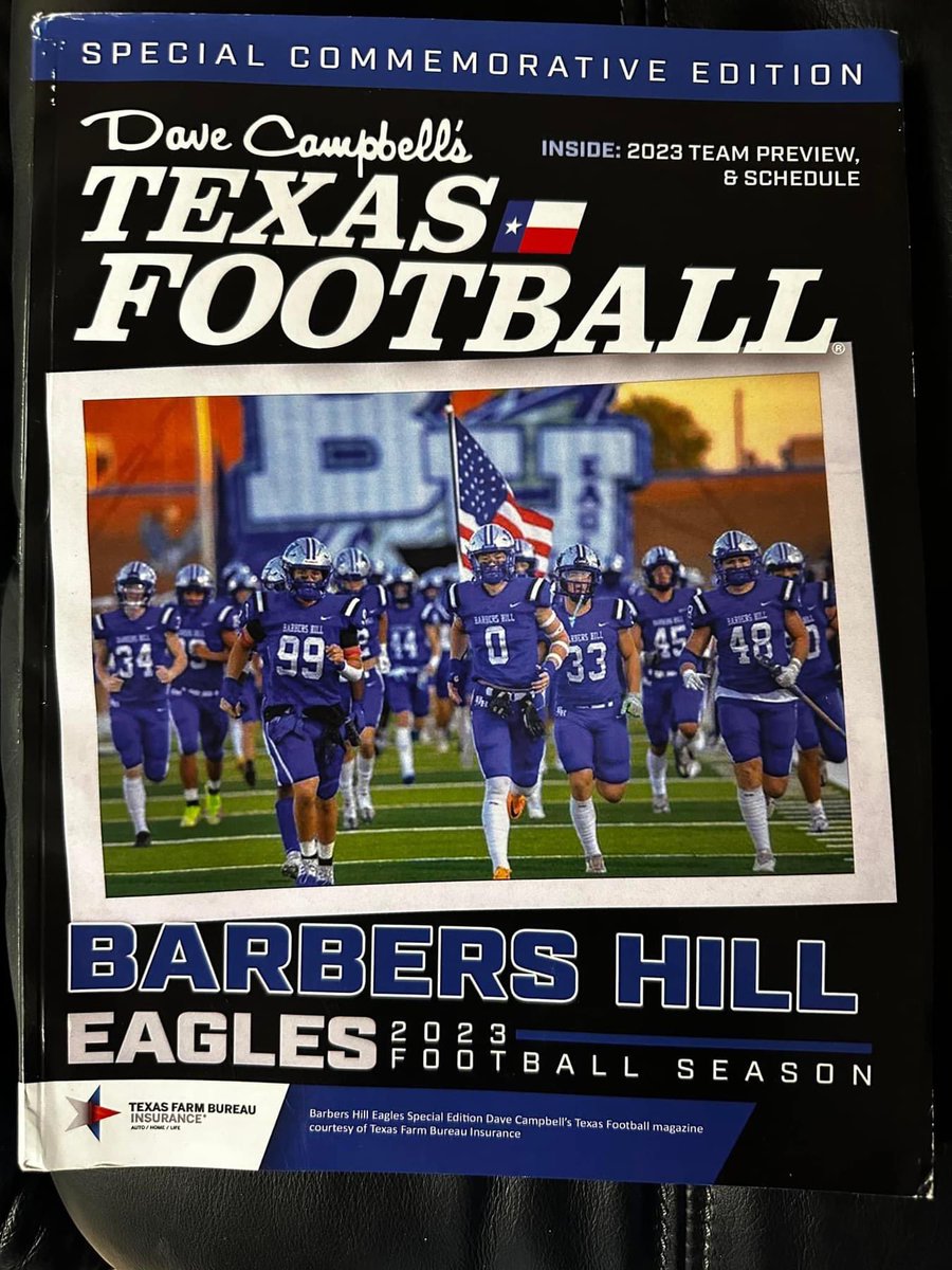 AlyssaCunning16's tweet photo. Wishing the Barbers Hill Eagles a great season.  Presented Coach Absek and the coaches and team their Special Edition Dave Campbell’s Texas Football Magazines on behalf of Farm Bureau Insurance! 
@BH_Athletics https://t.co/3B3kBghVwq