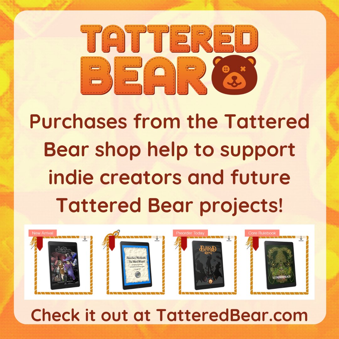 TatteredBear1's tweet photo. Check out the Tattered Bear game shop for quality kid-friendly TTRPGs that are great for family game nights, after school programs, or community clubs!

Let us know if you've tried one of these games or want to see your kid-friendly game in the store!

#TTRPG #TatteredBear https://t.co/KLBQ4llwjG