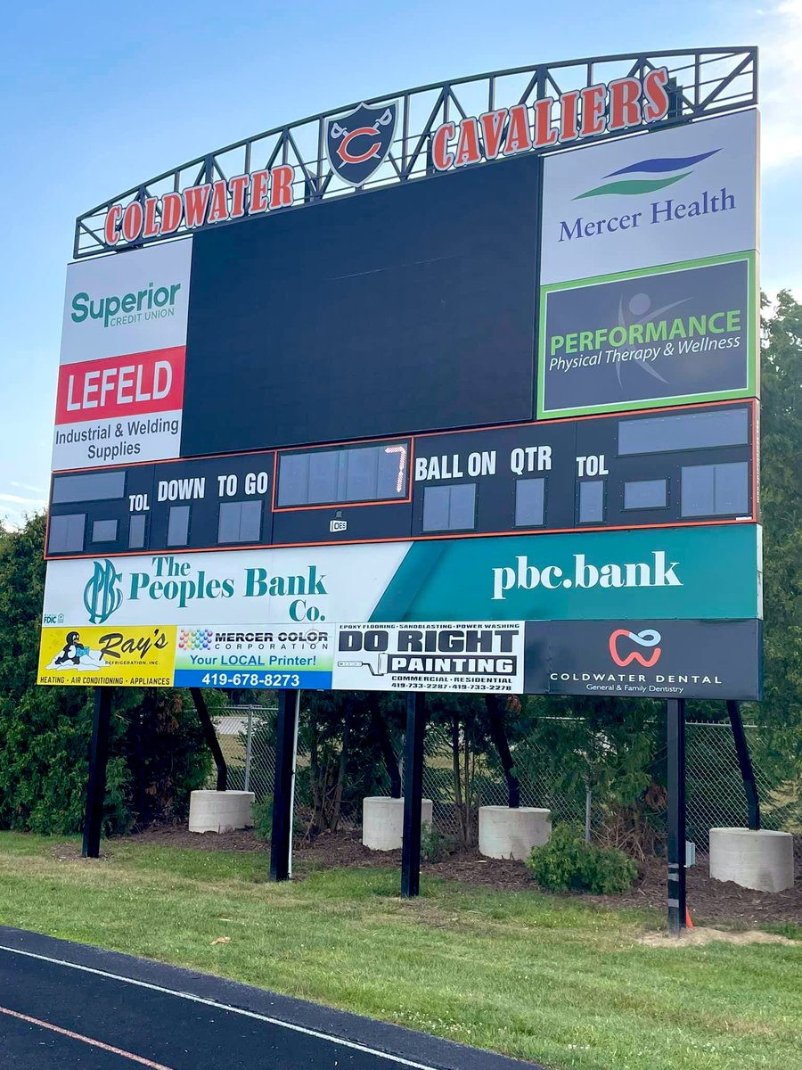 beccawenning's tweet photo. The brand new Coldwater Cavalier football stadium sign is looking great! Support local! https://t.co/sHxONBlx7b