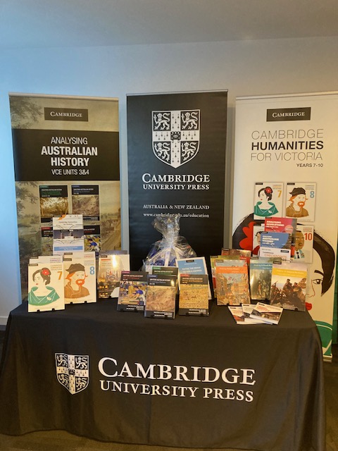 Cambridge_AusEd's tweet photo. We’re delighted to be exhibiting at the HTAV conference today! Our friendly education resource consultants are ready to show you our excellent print and digital resources for your Humanities classrooms. Drop by and say hello. https://t.co/vOBZJmASN3