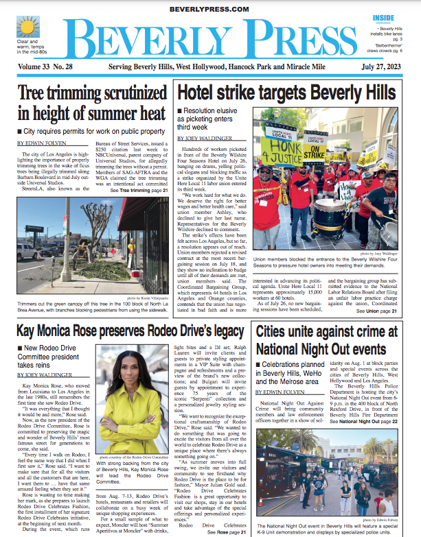 BeverlyPress's tweet photo. Check out tomorrow's front page.
@CityofBevHills @BSSLosAngeles @RodeoDriveBH @UNITEHERE11 @LAPDHQ @BeverlyHillsPD
#treetrimming #hotelstrike #RodeDrive #publicsafety #NationalNightOut https://t.co/GbHtF3vsGr
