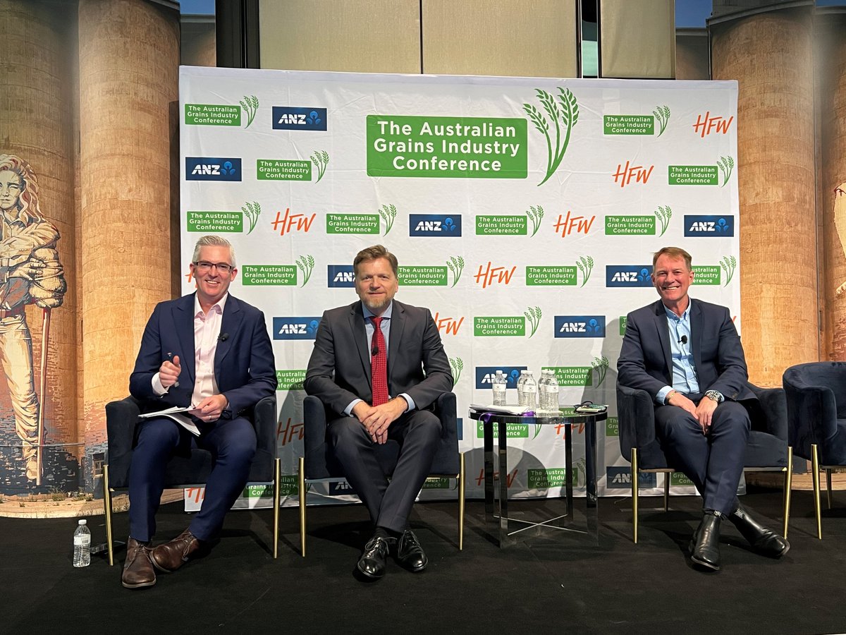 Award winning journalist David Speers is interviewing our esteemed panel at #AGIC2023 - in conversation with Zsolt Kocza, Cargill and Jason Craig, CBH Group #grain #grainsindustry