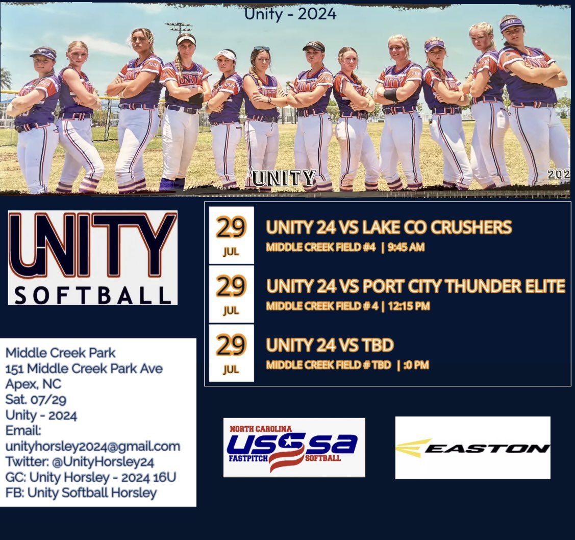 UnityHorsley24's tweet photo. We’re in Cary NC this weekend USSSA.  @AshleyErcolano @dees_44 @paindawg45 @AshtynPatterson @JuniorBailey @_Coach_Alex_ @Coach_M_Booth @todell04 @HaleighJoyner30 @SBCoachJones @MusserChristi @KellaGoins @CoachCButler @UMO_CoachLuke @CoachKayleigh20 @CoachMoWyatt @CoachKeithParr https://t.co/YVSSmruPp1