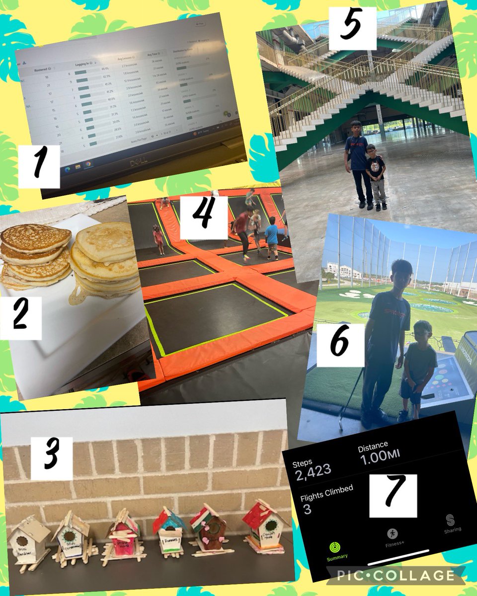 My summer is not over quite yet…Real World Data in DreamBox lessons.2x5 🥞.4/6 🏡 decorated. Quadrilaterals & right angles at the bounce park. Symmetry at The Post. 1.5 hours of golfing. 2,423 steps are equal to 1 mile! #PISDMathChat #ISpyMath Finally filled my board!