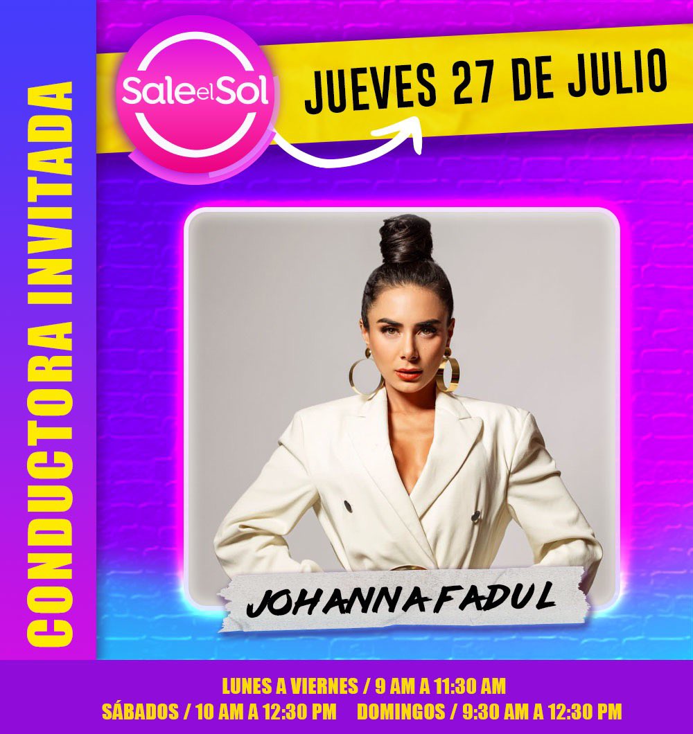 Sale el Sol ☀️ (@saleelsoltv) on Twitter photo <a href="/JohaFadul/">JOHANNA FADUL</a> nos acompaña en la conducción este jueves ¡no te la pierdas! por <a href="/ImagenTVMex/">Imagen Televisión</a> #SaleElSol #ses ☀️ <a href="/JohaFadul/">JOHANNA FADUL</a> nos acompaña en la conducción este jueves ¡no te la pierdas! por <a href="/ImagenTVMex/">Imagen Televisión</a> #SaleElSol #ses ☀️