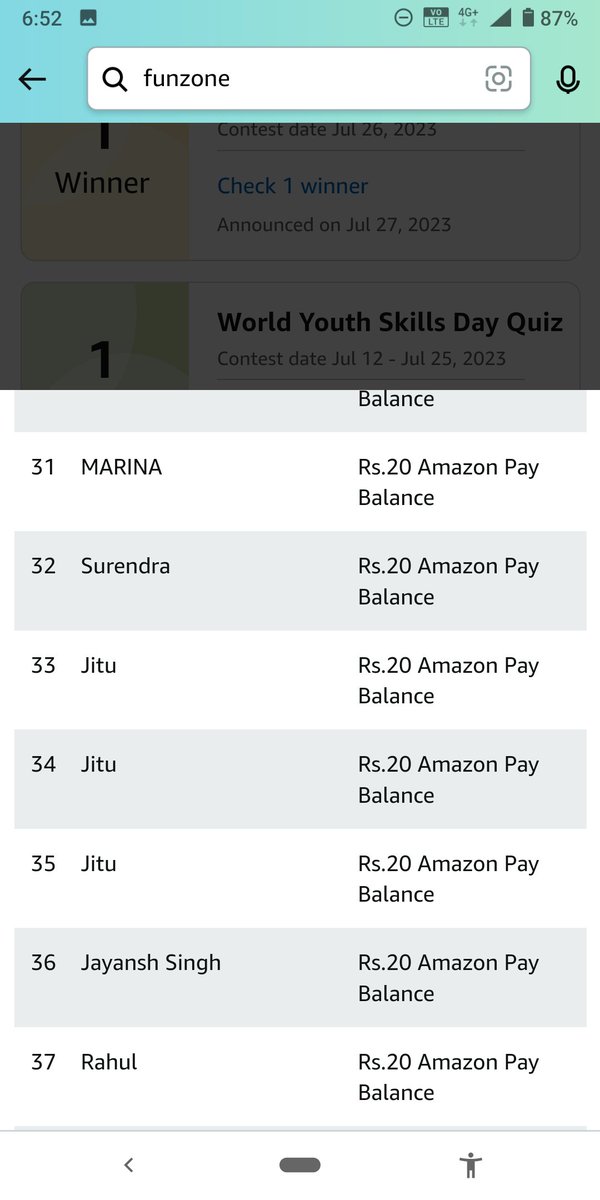 nagendra0232's tweet image. Jitu ⚠️Rahul ⚠️Minion

This 3 name always win and their names are repeat so many times in one contests

Please stop wasting your to play this fake #FUNZONE #Amazon
#amazonin #AmazonQuiz #iwononamazon #fakecontest