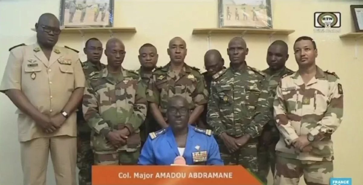 Coup d'État au Niger : un groupe de militaires prend le pouvoir, annonçant la fin du régime du président élu Mohamed Bazoum et la création d'un Conseil national pour la sauvegarde de la patrie (CNSP). #Niger