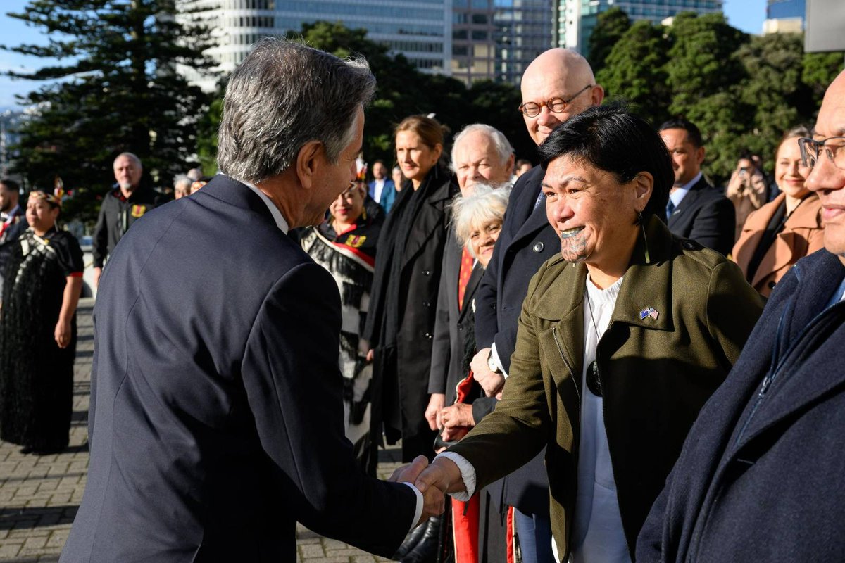 NanaiaMahuta's tweet photo. Met with US Secretary of State Antony Blinken today to reaffirm our shared values and explore areas for deeper collaboration. From climate change to security in the Indo-Pacific, our partnerships reflect our commitment to a free, resilient, stable Pacific region. #NZUS🇳🇿🇺🇸 https://t.co/MNEtNQpN7P