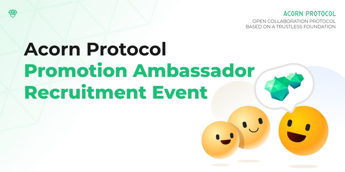 Acorn Protocol Promotion Ambassador Recruitment Event Upload an Acorn Protocol video on YouTube and receive rewards! The top 100 videos with the highest views will be rewarded with ACN. ⏱Event Period: July 27th to August 18th Link: bit.ly/ACNAR_EN