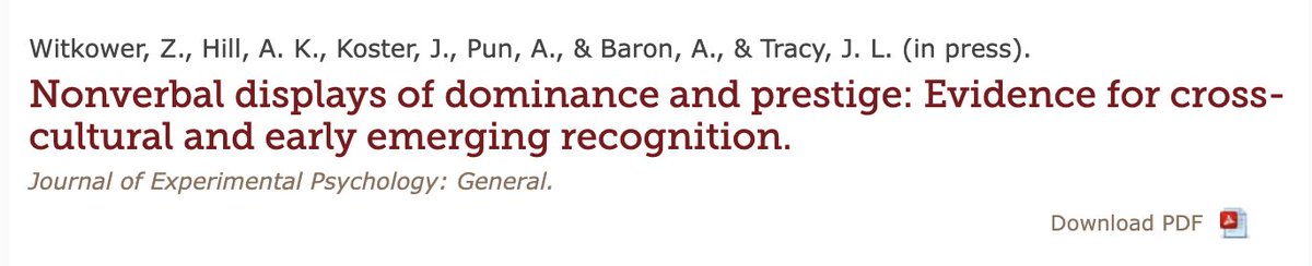 Jess Tracy (@profjesstracy) on Twitter photo Now in press: Studies led by <a href="/ZakWitkower/">Zachary Witkower</a> show that the dominance display is reliably recognized as dominance, and not confused with prestige, by the Mayangna (indigenous people in Nicaragua) and very young Canadian children. First evidence that dominance display is universal. Now in press: Studies led by <a href="/ZakWitkower/">Zachary Witkower</a> show that the dominance display is reliably recognized as dominance, and not confused with prestige, by the Mayangna (indigenous people in Nicaragua) and very young Canadian children. First evidence that dominance display is universal.