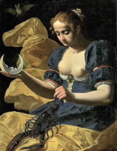 PP_Rubens's tweet photo. Bat. Moon. Lobster? Allegory of inconstancy by Abraham Janssens, whose day was today. https://t.co/qOnhlFSIuu