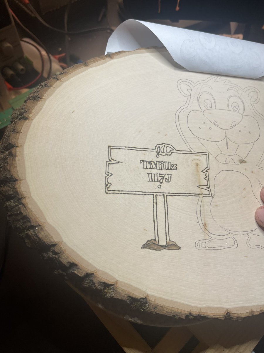 tmillerENG's tweet photo. I told my dad that I wanted to learn one of his retirement hobbies, so I’m wood burning a sign for my classroom! #vacationproject #beavers https://t.co/Jfje5Gd1FC