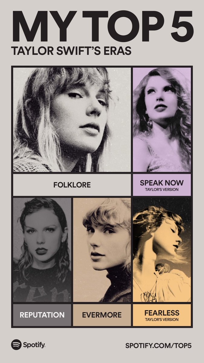 JessayRosell's tweet photo. These are my Top 5 Taylor Swift Eras. Drop everything now and share yours: https://t.co/DUWGkta9Ac #SpotifyTop5  https://t.co/uPoVYc0GQU https://t.co/EkbBRx19n5