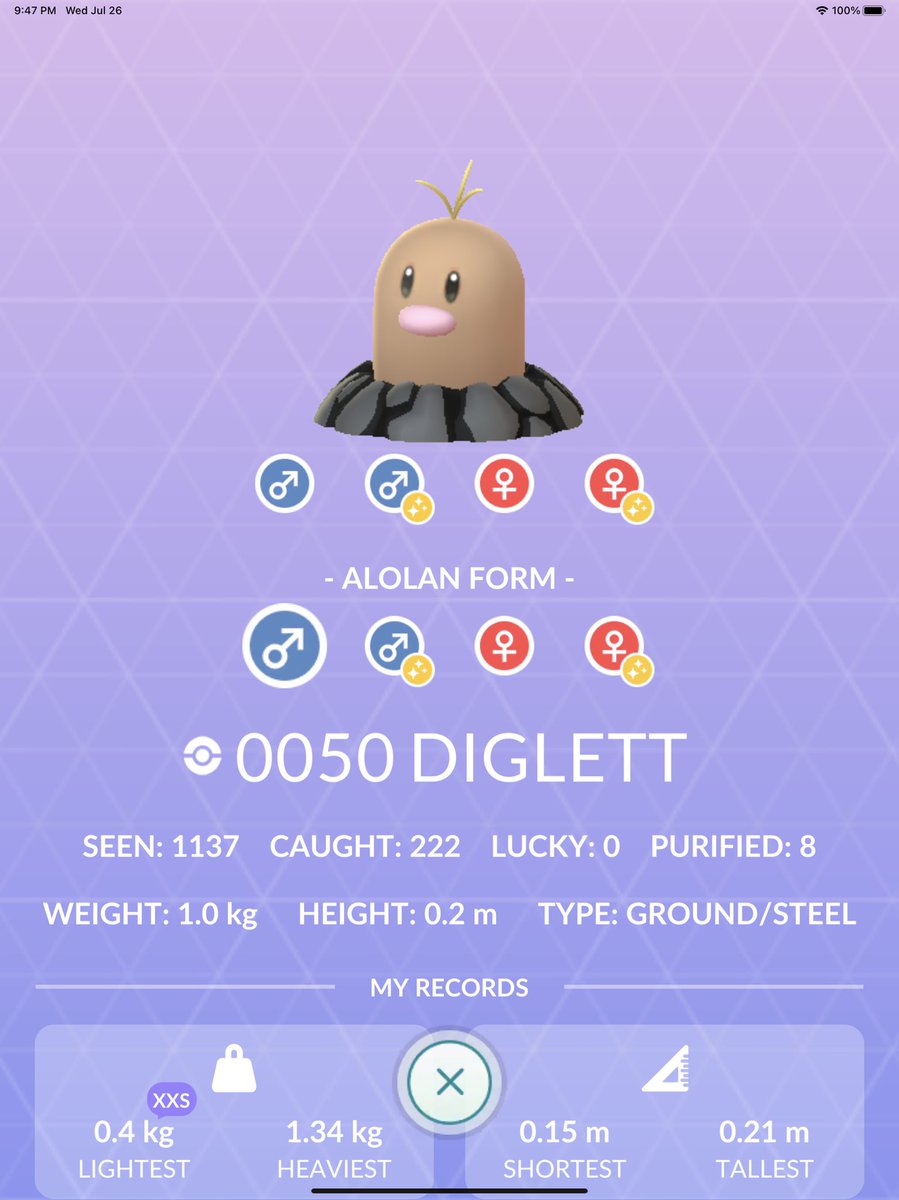bornnj69's tweet photo. Why have a never seen a Alolan Diglet but the 2nd evolution Alolan Dugtrio appear lately. Another plot by who ever is running Niantic to limit shiny encounters??? https://t.co/3dcso589xb