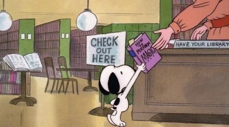 snoopy at the library is so cute