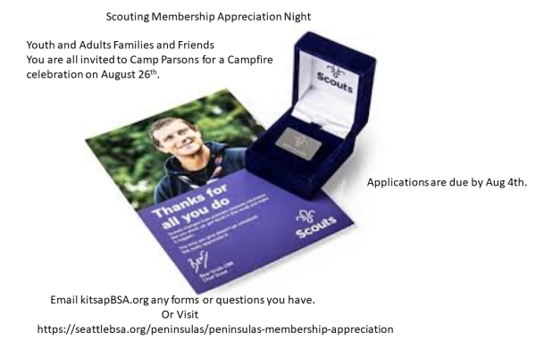kitsapbsa's tweet photo. Scouting Membership appreciation awards night - Aug 26th @ 5PM https://t.co/OIOcYEfK8j https://t.co/ADTcv5Agdr