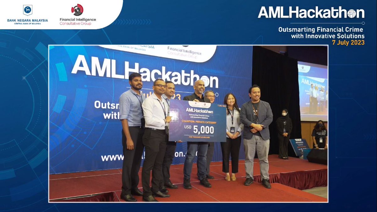 It's an incredible moment for RM Applications Sdn Bhd (RMA), to be a #AMLHackathon2023 winner in Private Category. Our Team #RMATES has accomplished this significant Achievement as a #FirstPrizeWinner.Special thanks to the amazing #RMATES team for this overwhelming success.
