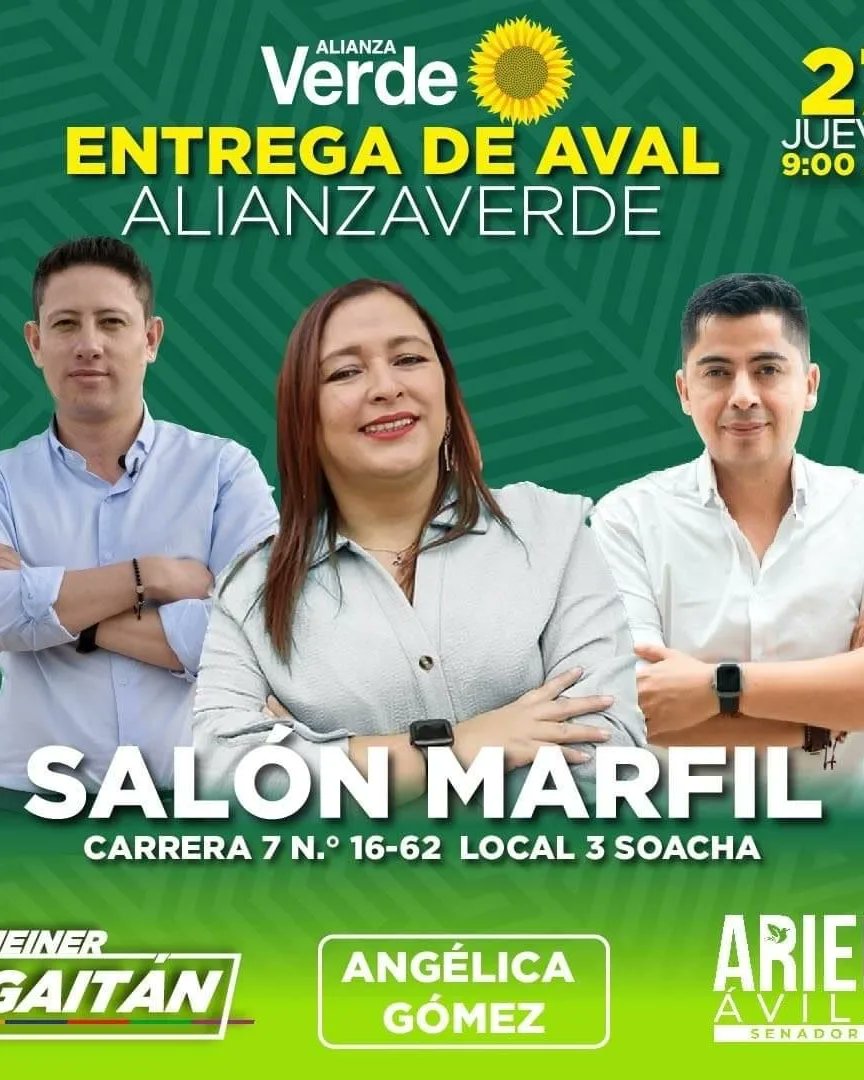 HeinerGaitan's tweet photo. Mañana recibimos el coaval de la Alianza Verde rumbo a la Alcaldía Municipal de Soacha.

Vamos por el Gran Frente Amplio y Popular para Soacha. Es hora de un gobierno Progresista .

¡El tiempo es ahora!💪🏼

@ArielAnaliza @MaAngelicaGomez https://t.co/wx7Y2Dry81