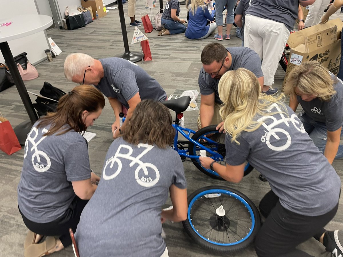 This amazing group of <a href="/LSR7/">Lee's Summit R-7 Schools</a> leaders engaged in learning &amp; team building today. Highlight was a build-a-bike “competition.” Leaders built 16 bicycles after earning the parts by working in teams to solve puzzles.  Best part? All 16 bicycles went to <a href="/LeesSummitSS/">LS Social Services</a>  for local children