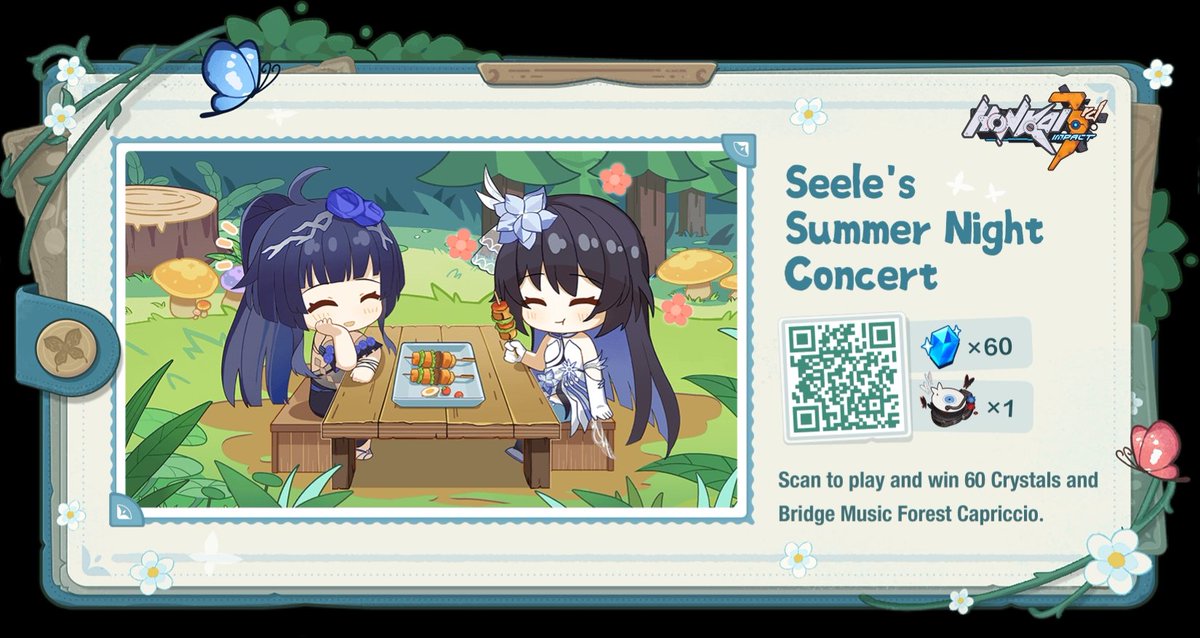 Shin21LLC's tweet photo. Seele's Summer Night Concert is currently being prepared! Join Seele in hosting the concert! Play to get 60 Crystals and commemorative bridge music! https://t.co/GGCMmMtQ58