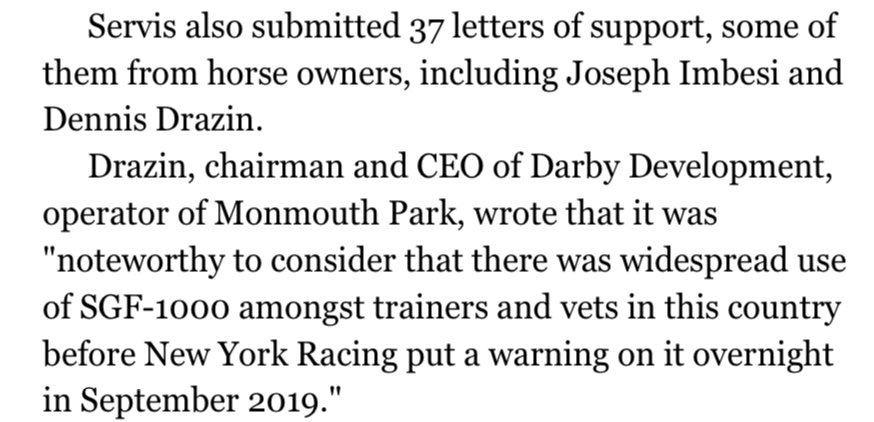 Per the #BHDaily, Dennis Drazin, chairman of the entity that operates Monmouth Park, submitted a letter of support for Jason Servis…