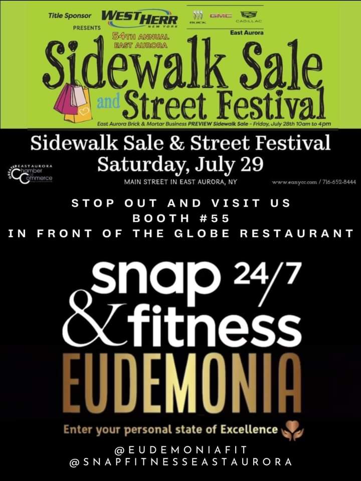 EudemoniaFit's tweet photo. 𝓙𝓸𝓲𝓷 𝓤𝓼 ⬇️
Saturday, July 29th

#eudemoniafit #snapfitness 
#eudemonia #eastaurora #sidewalksale #mindfulness #floattanktherapy #rest #buffalony #eastauroranews #eastaurorany #healthylifestyle #yoga  #sauna #floatcenter #chronicpain #floattherapy #gym https://t.co/0InIj220Ou